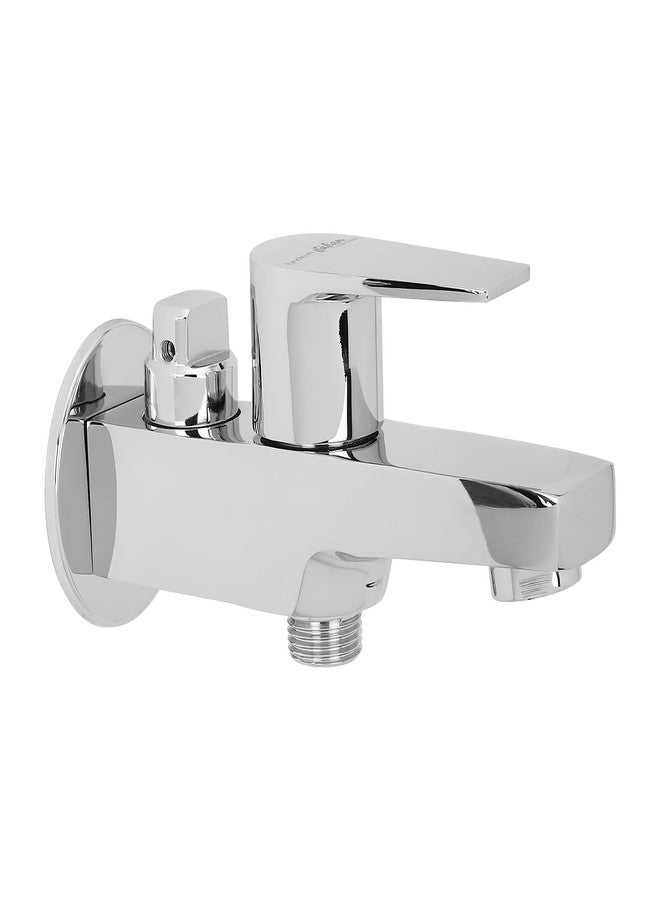 Hindware Italian Collection F360005CP Element 2-Way Bib Cock with Wall Flange, Brass with Chrome Finish - Image 1